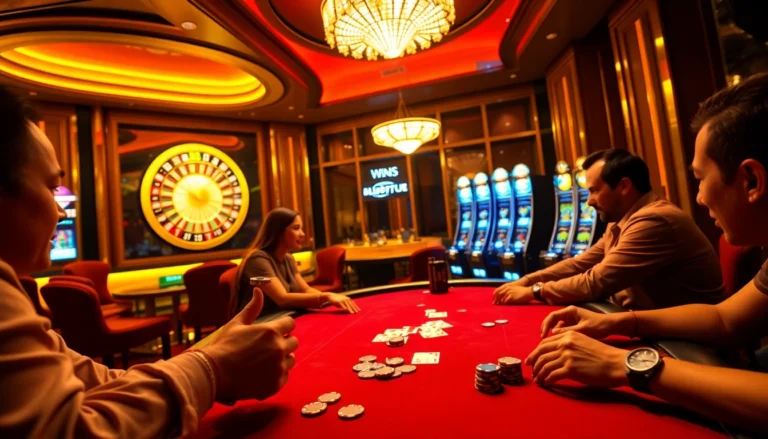new88 comes alive as players strategize in a thrilling poker game, surrounded by vibrant casino action.
