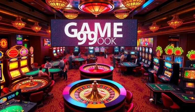 Exciting gameplay at GAME 99OK with players enjoying vibrant casino tables and colorful slot machines.