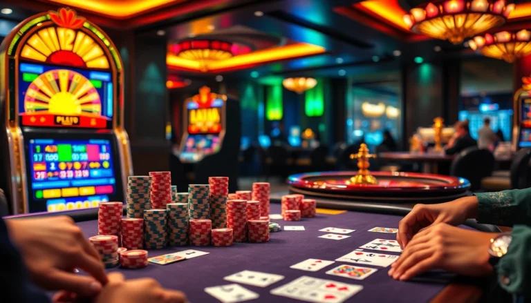Experience the thrill of high-stakes poker and slot machines at https://jun88bet.net/ with vibrant colors and intense gameplay action.